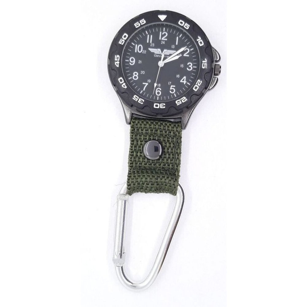 Deporte Black Carbiner Clip-on Sport Watch With Green Nylon Fob